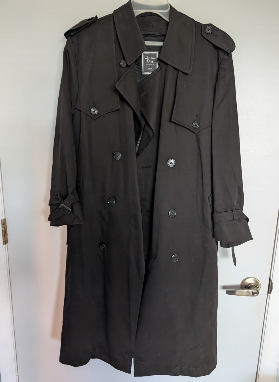 Dior Men's Black Double-Breasted Trench Coat with Epaulets